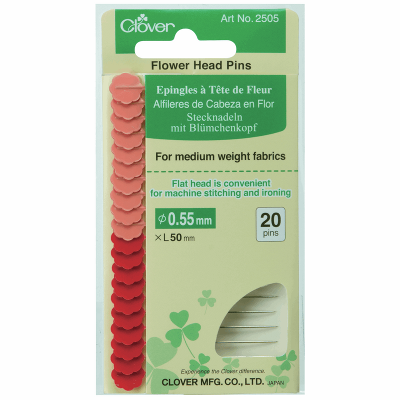 Clover flower head pins 0.55mm x 50mm dark and light pink for medium weight fabric