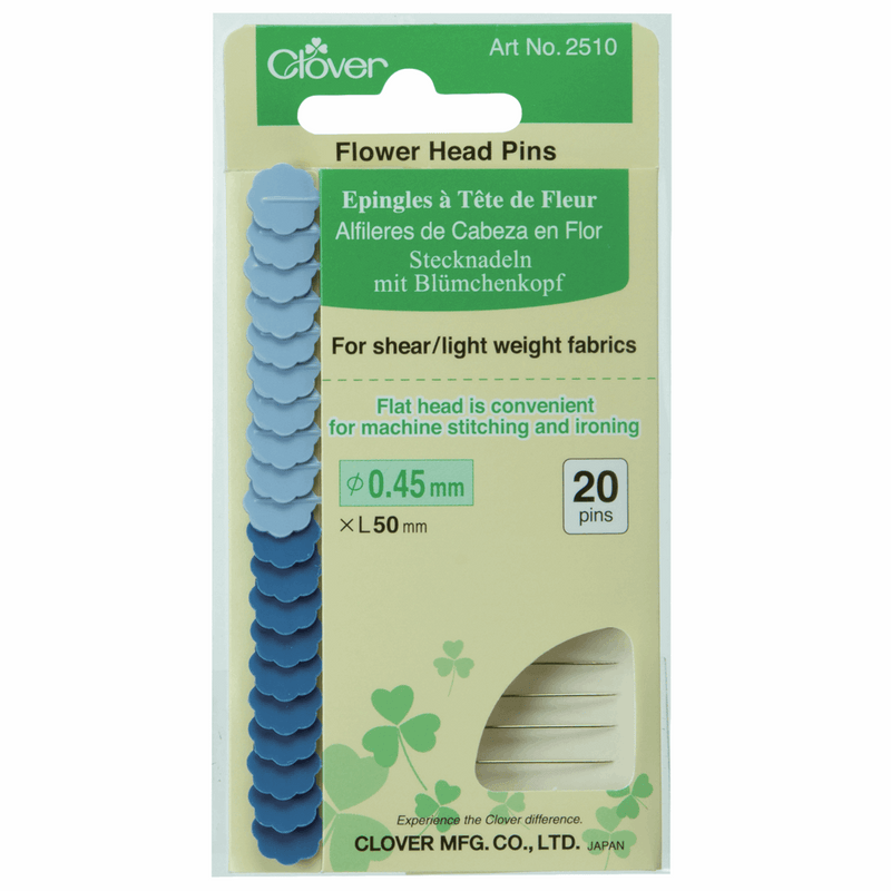 Clover flower head blue 0.45 x 50mm pins for machine stitching light weight fabric.