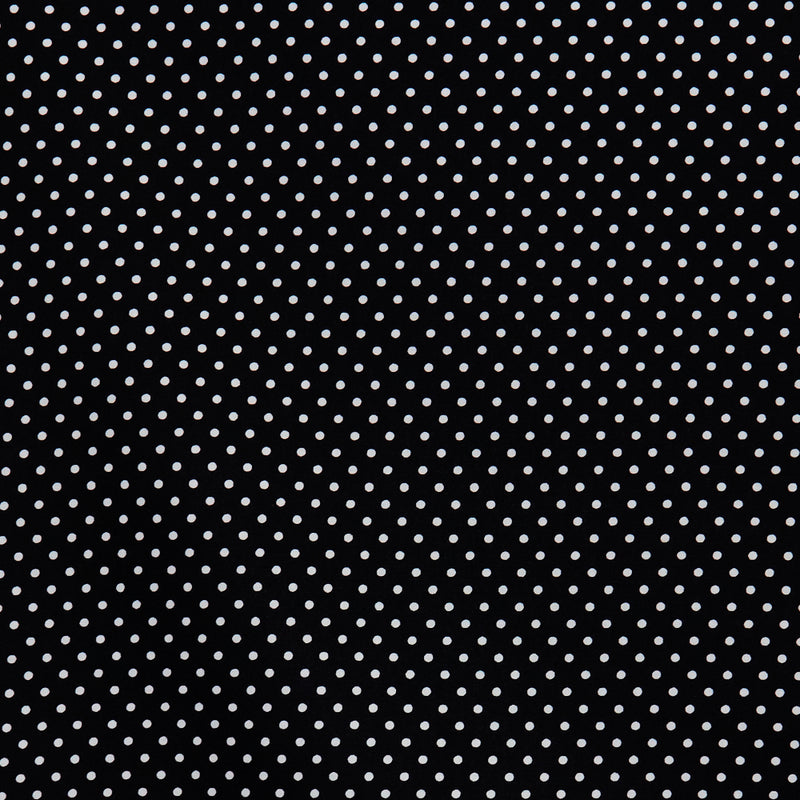 Swatch of pretty polka dot print 100% cotton poplin fabric by Rose and Hubble in black