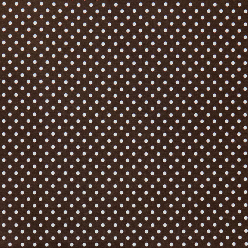 Swatch of pretty polka dot print 100% cotton poplin fabric by Rose and Hubble in brown