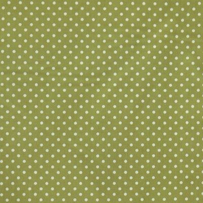 Swatch of pretty polka dot print 100% cotton poplin fabric by Rose and Hubble in green