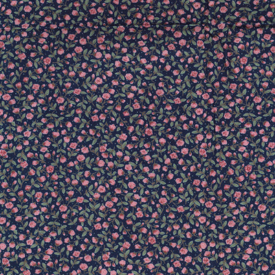 Ditsy floral fabric 100% cotton poplin fabric by Rose and Hubble in navy and pink
