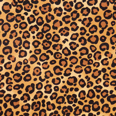 Swatch of funky leopard spots print 100% cotton poplin fabric by Rose and Hubble in brown/beige 