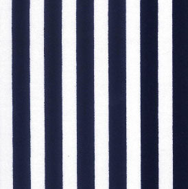 Swatch of classic, colourful, seaside bold stripes on 100% cotton poplin fabric by Rose and Hubble in navy blue