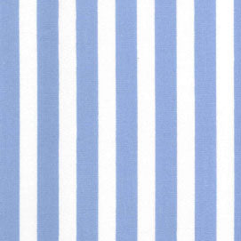 Swatch of classic, colourful, seaside bold stripes on 100% cotton poplin fabric by Rose and Hubble in pale blue