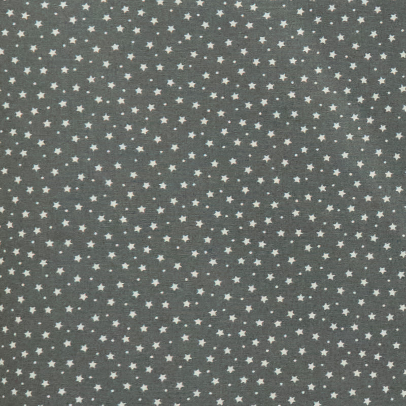 Elegant stars and tiny dots print 100% cotton poplin fabric by Rose and Hubble in dark grey
