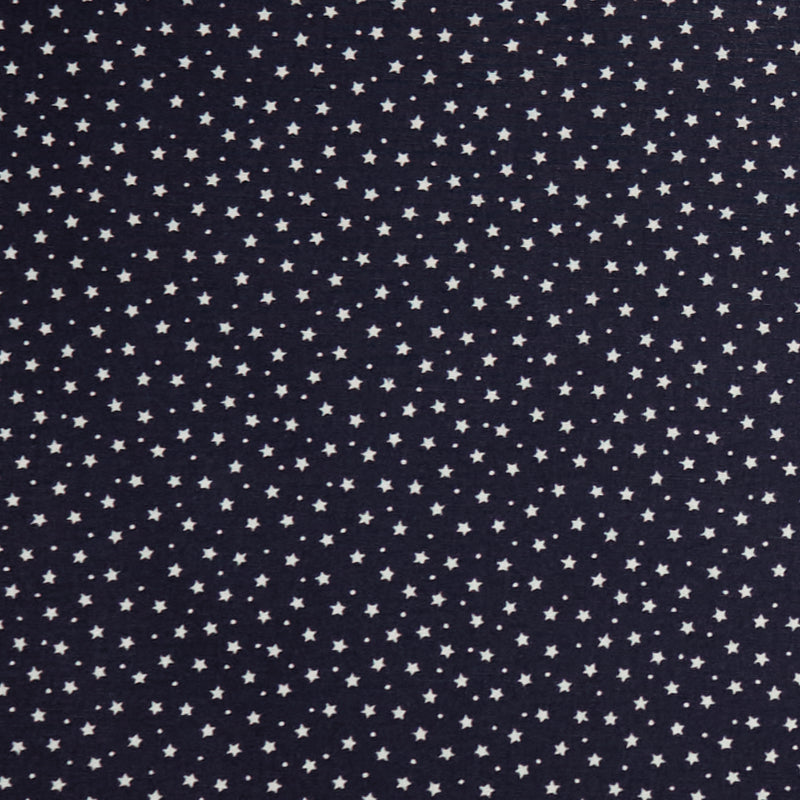 Elegant stars and tiny dots print 100% cotton poplin fabric by Rose and Hubble in navy blue