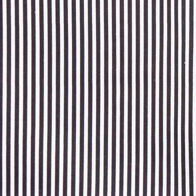 Swatch of cute candy striped 100% cotton poplin fabric by Rose and Hubble in black