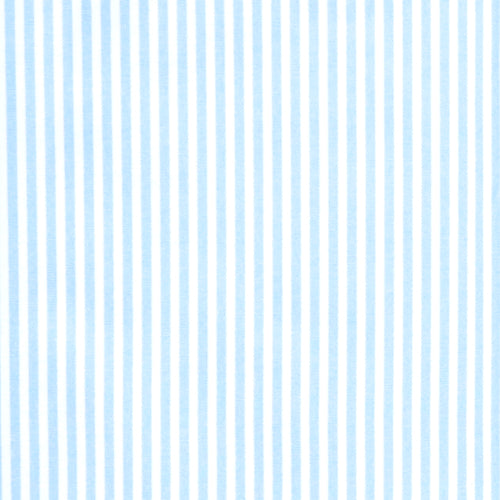 Swatch of cute candy striped 100% cotton poplin fabric by Rose and Hubble in pale Blue