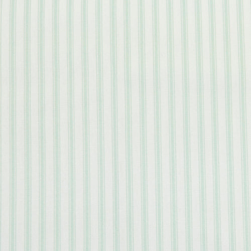 Swatch of elegant ticking stripes on a cream base iin 100% cotton poplin fabric by Rose and Hubble in pale Blue