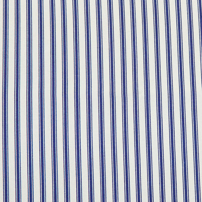 Swatch of elegant ticking stripes on a cream base iin 100% cotton poplin fabric by Rose and Hubble in navy Blue
