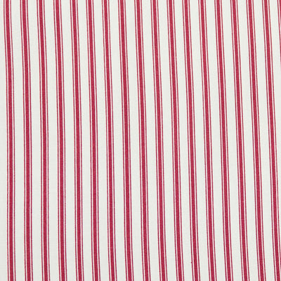 Swatch of elegant ticking stripes on a cream base iin 100% cotton poplin fabric by Rose and Hubble in red