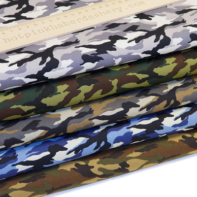Camouflage print army 100% cotton poplin fabric by Rose and Hubble in Jungle, Woodland, Forest, Urban & Arctic.  