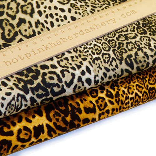 Leopard and lynx animal skin print 100% cotton poplin fabric by Rose and Hubble in beige, orange and brown