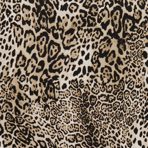 Swatch of lynx animal skin print 100% cotton poplin fabric by Rose and Hubble in beige and brown