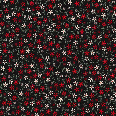 Swatch of chic flower stem print 100% cotton poplin fabric by Rose and Hubble in Black