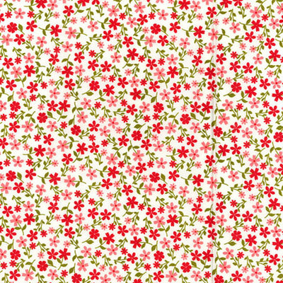 Swatch of chic flower stem print 100% cotton poplin fabric by Rose and Hubble in Coral