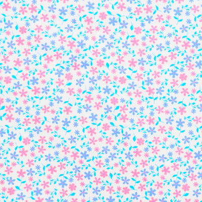 Swatch of chic flower stem print 100% cotton poplin fabric by Rose and Hubble in Blue