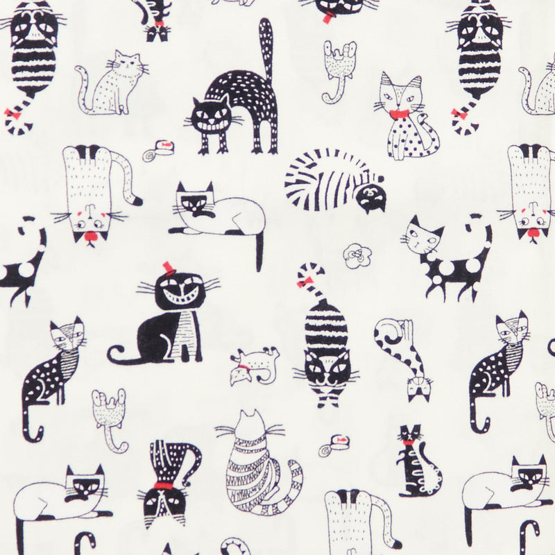 Swatch of fun quirky cats print 100% cotton poplin fabric by Rose and Hubble in Ivory
