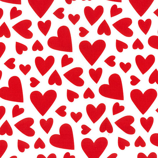 love hearts red and ivory fabric