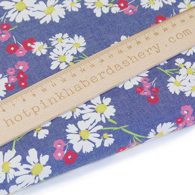 Daisy floral printed denim chambray fabric