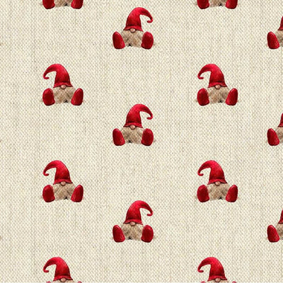 Swatch of Christmas gonk cotton linen look fabric