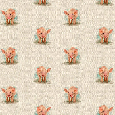 piglets printed linen look fabric