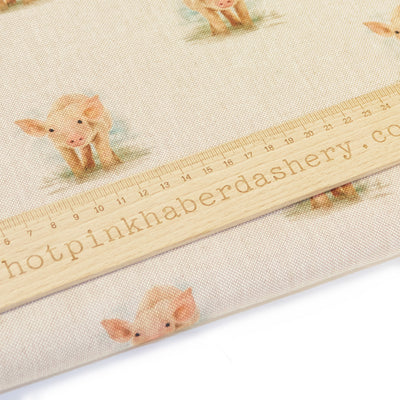 piglets printed linen look fabric