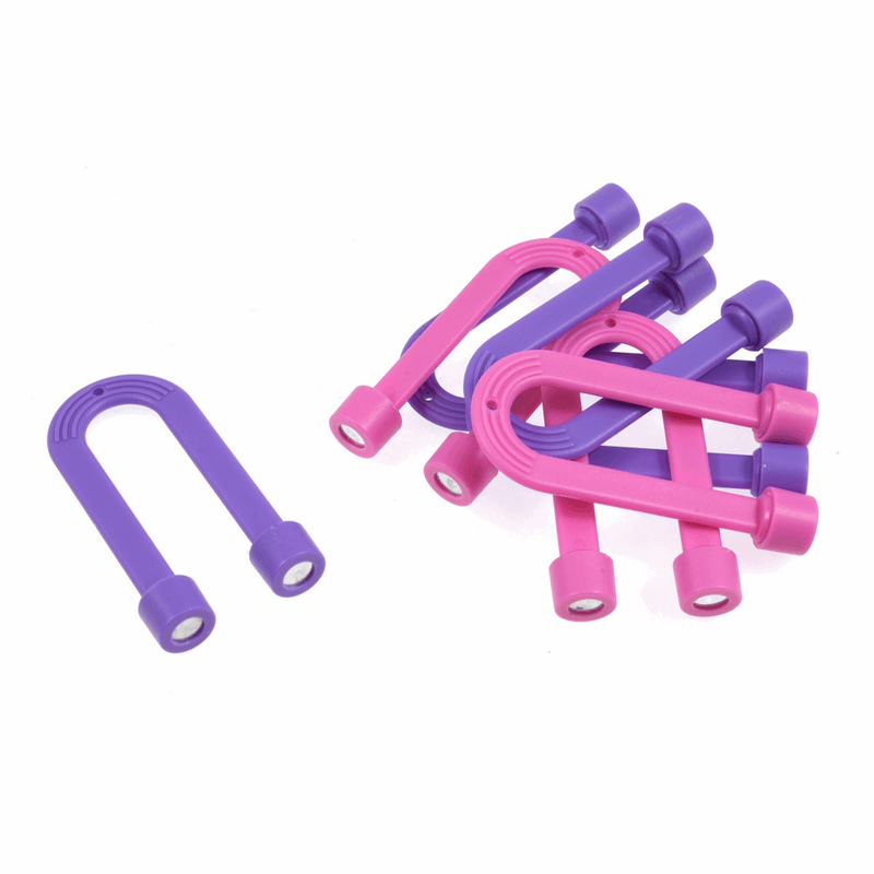Horseshoe magnets in pink or purple to find pins and needles.