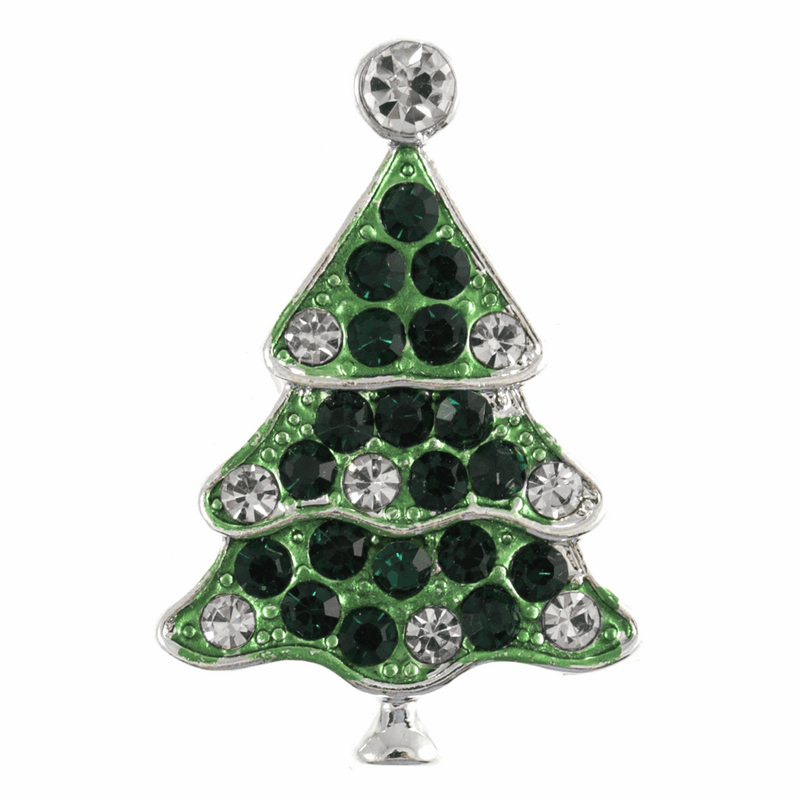 Silver and green diamante Christmas tree 28mm shanked button