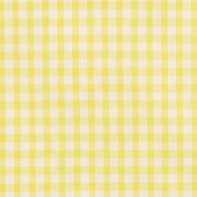 Swatch of classic 1/4" gingham fabric, printed polycotton fabric in white and yellow