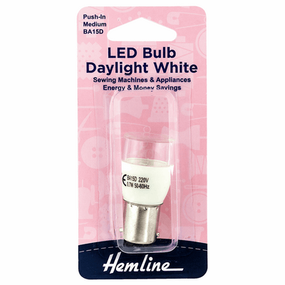 LED daylight white bulb for sewing machines and appliances, medium push-in, Bayonet 220V (BA15D) bulb.