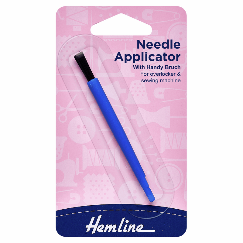 Hemline machine needle applicator and brush for overlockers and sewing machines
