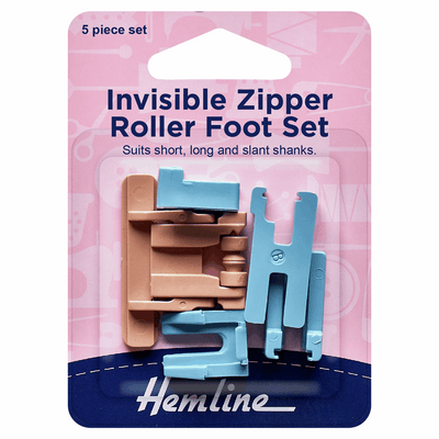 Hemline invisible zipper roller foot for short, long and slant shanks - 5 piece set