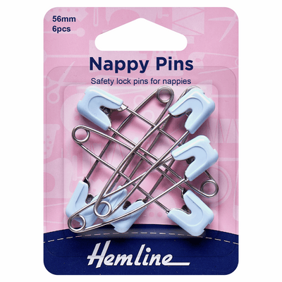 Hemline cute baby safety lock pins for nappies in 56mm stainless steel and plastic head in blue