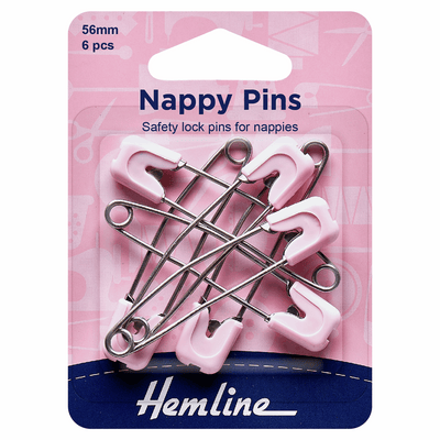 Hemline cute baby safety lock pins for nappies in 56mm stainless steel and plastic head in pink