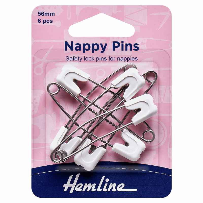 Hemline cute baby safety lock pins for nappies in 56mm stainless steel and plastic head in white
