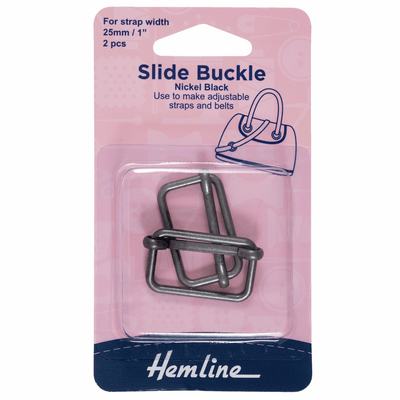 Hemline 25mm black slide buckles for adjustable straps, belts and handbags