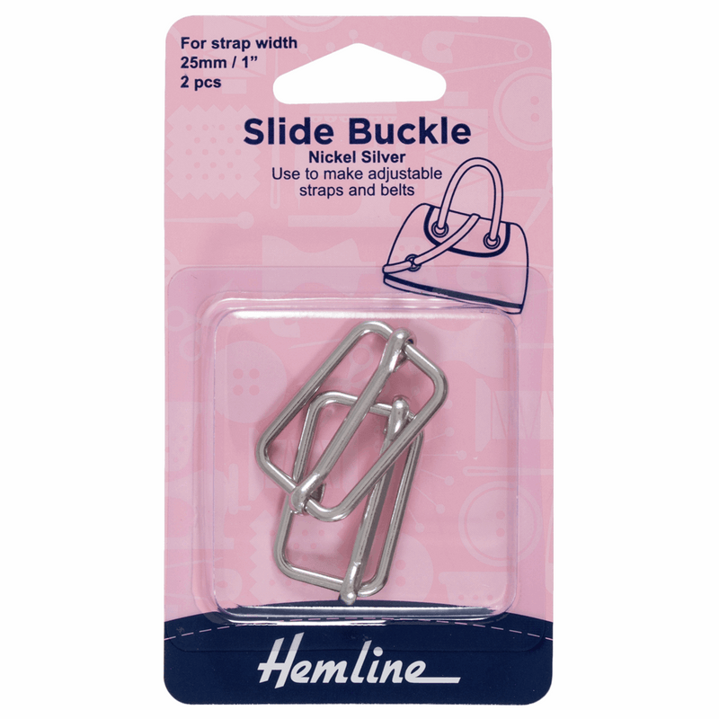 Hemline 25mm nickel silver slide buckles for adjustable straps, belts and handbags
