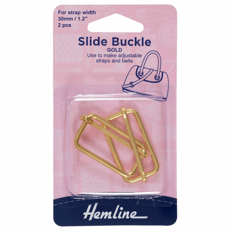 Hemline 30mm gold slide buckles for adjustable straps, belts and handbags