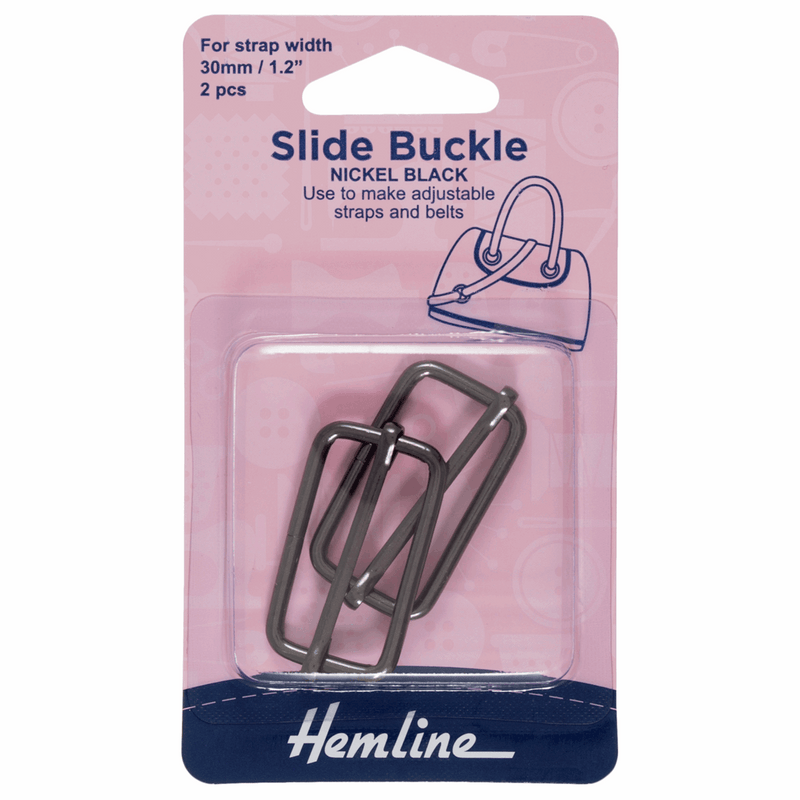 Hemline 30mm black slide buckles for adjustable straps, belts and handbags