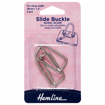 Hemline 30mm nickel silver slide buckles for adjustable straps, belts and handbags