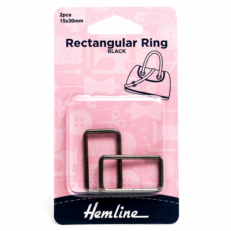 Hemline Rectangular Ring Pack of 2 in black