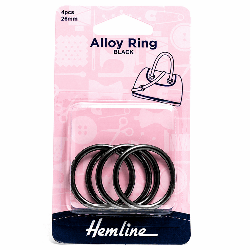 Hemline Alloy Rings Pack of 4 in black