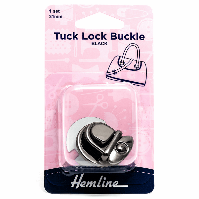 Hemline 31mm black tuck lock buckle bag clasp closure lock for handbags