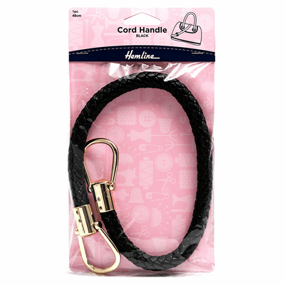 Hemline black leather effect soft braided cord handles for handbags