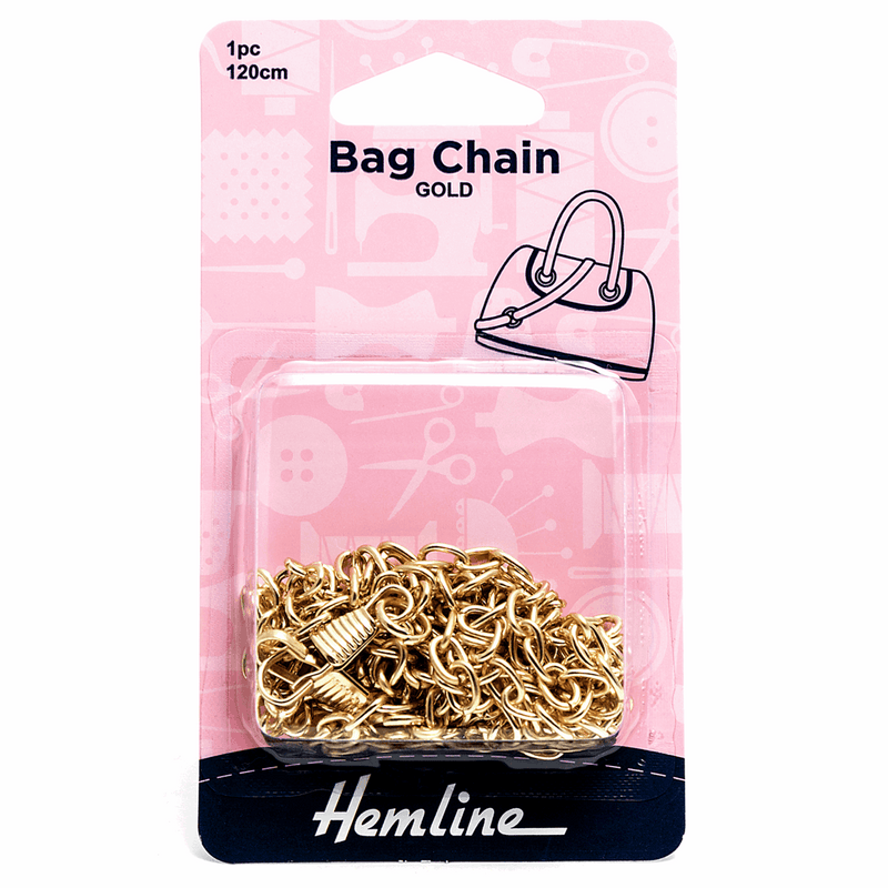 Gold Hemline bag chain for handbags with attached clips 120cm