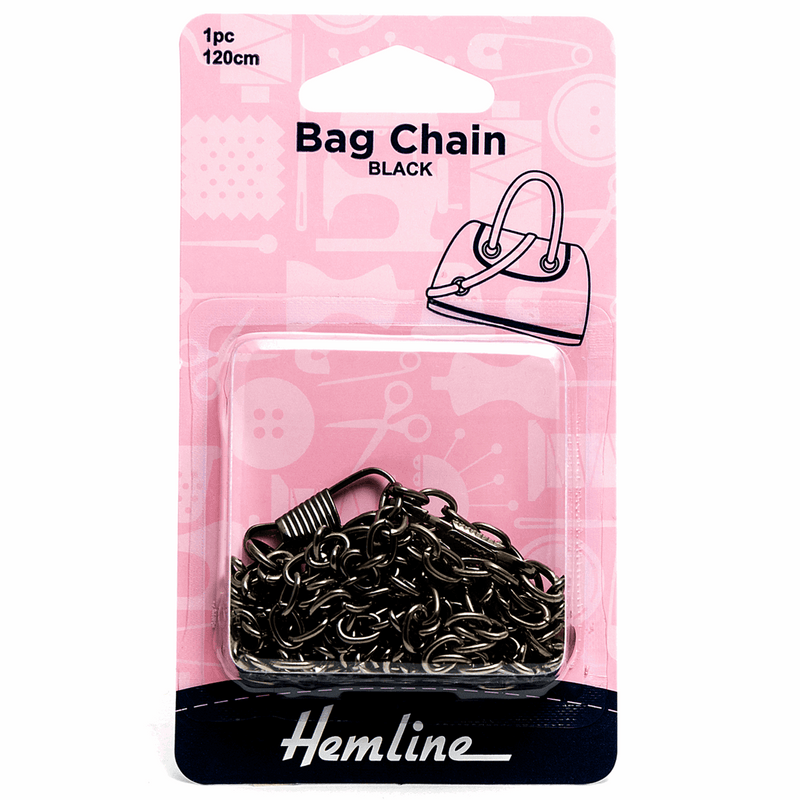 Black Hemline bag chain for handbags with attached clips 120cm