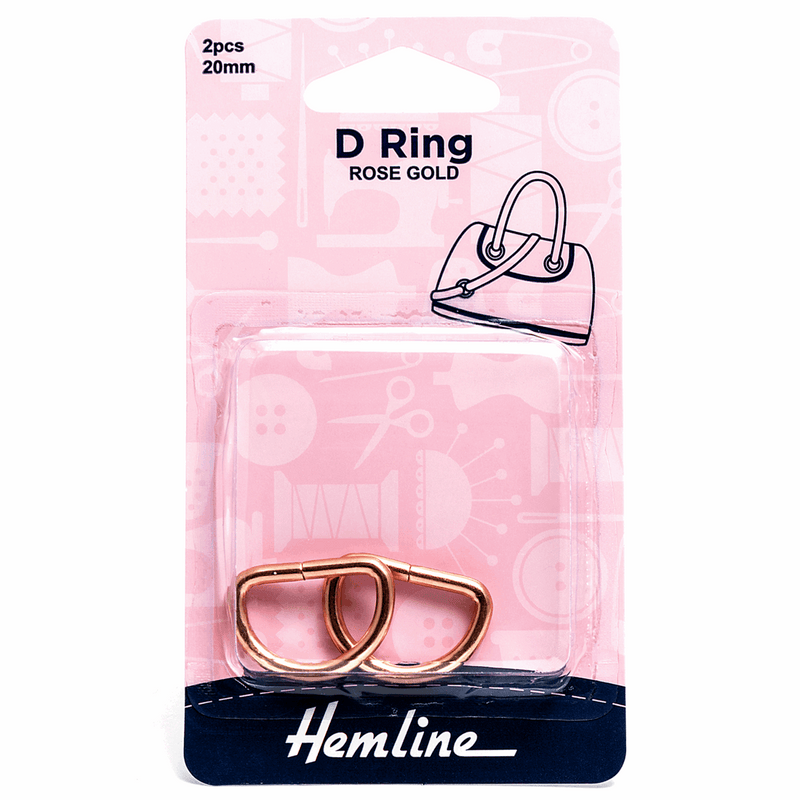 Hemline Steel D Rings Pack of 2 in 20mm rose gold