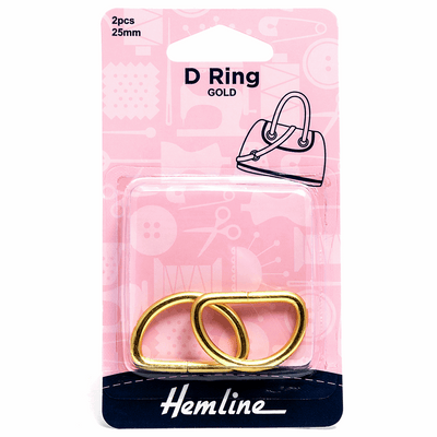 Hemline Steel D Rings Pack of 2 in 25mm gold